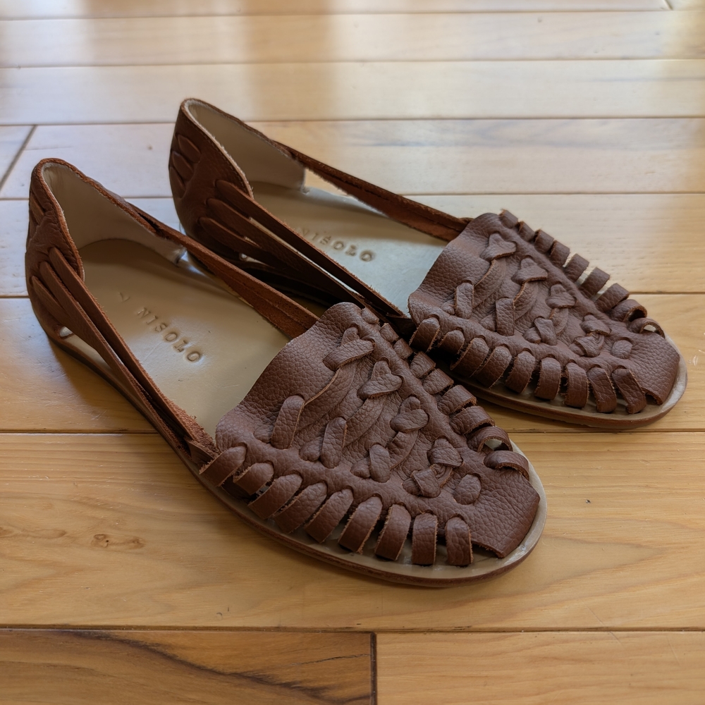 Nisolo Chestnut Brown Braided Leather Slip-On Flats